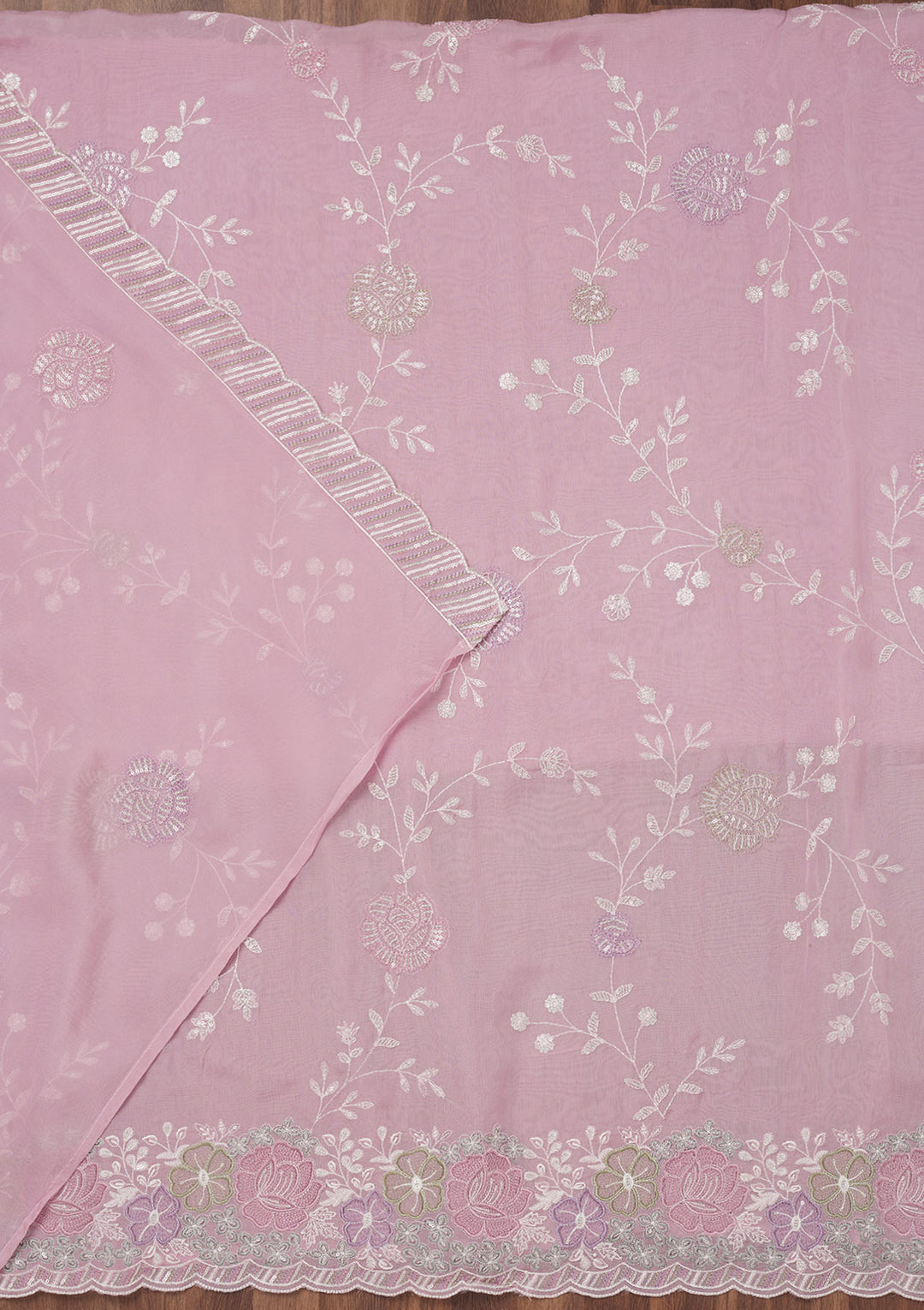 Lavender Zariwork Semi Crepe Unstitched Salwar Suit