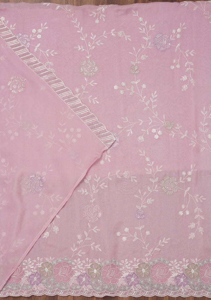 Lavender Zariwork Semi Crepe Unstitched Salwar Suit