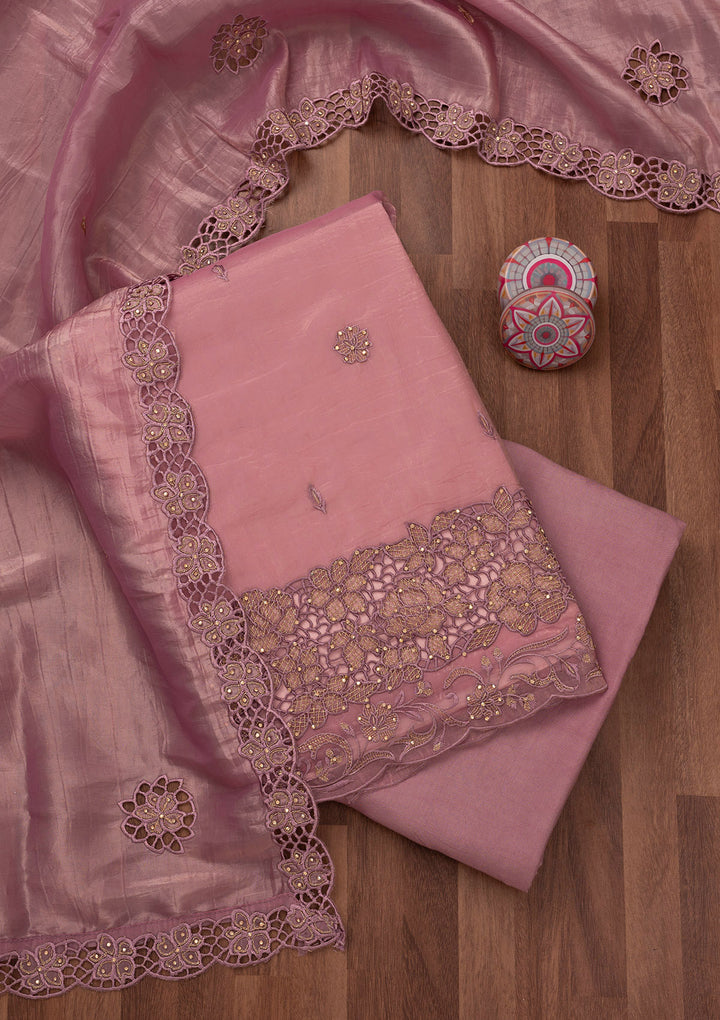 Lavender Zariwork Semi Crepe Unstitched Salwar Suit
