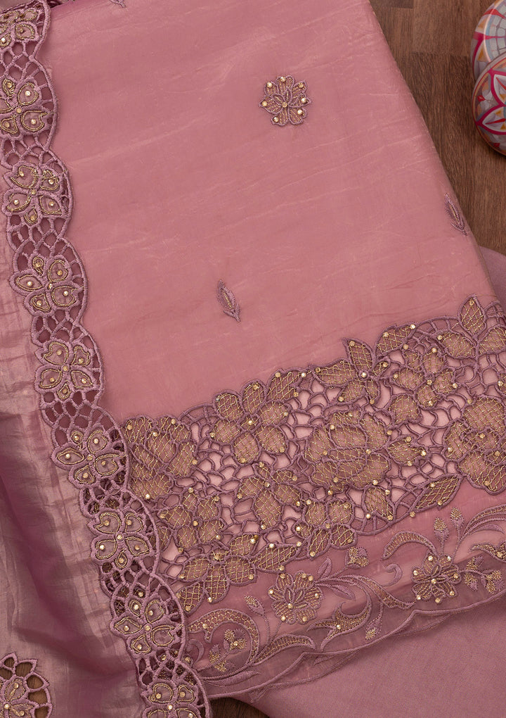 Lavender Zariwork Semi Crepe Unstitched Salwar Suit