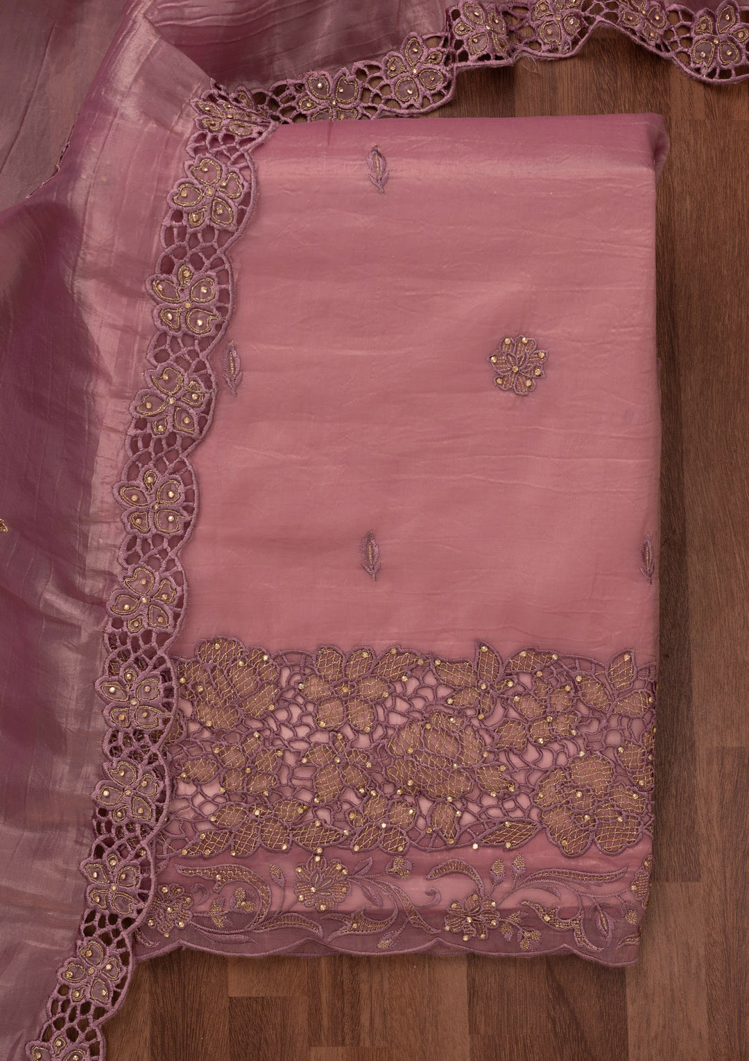 Lavender Zariwork Semi Crepe Unstitched Salwar Suit