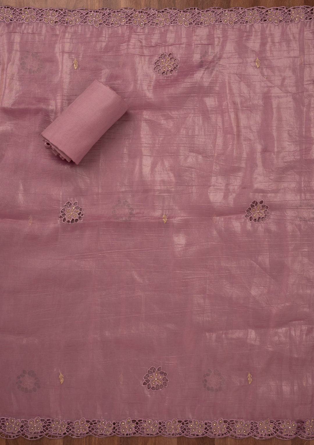 Lavender Zariwork Semi Crepe Unstitched Salwar Suit