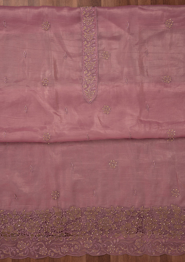 Lavender Zariwork Semi Crepe Unstitched Salwar Suit