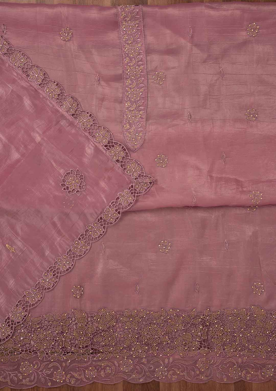 Lavender Zariwork Semi Crepe Unstitched Salwar Suit