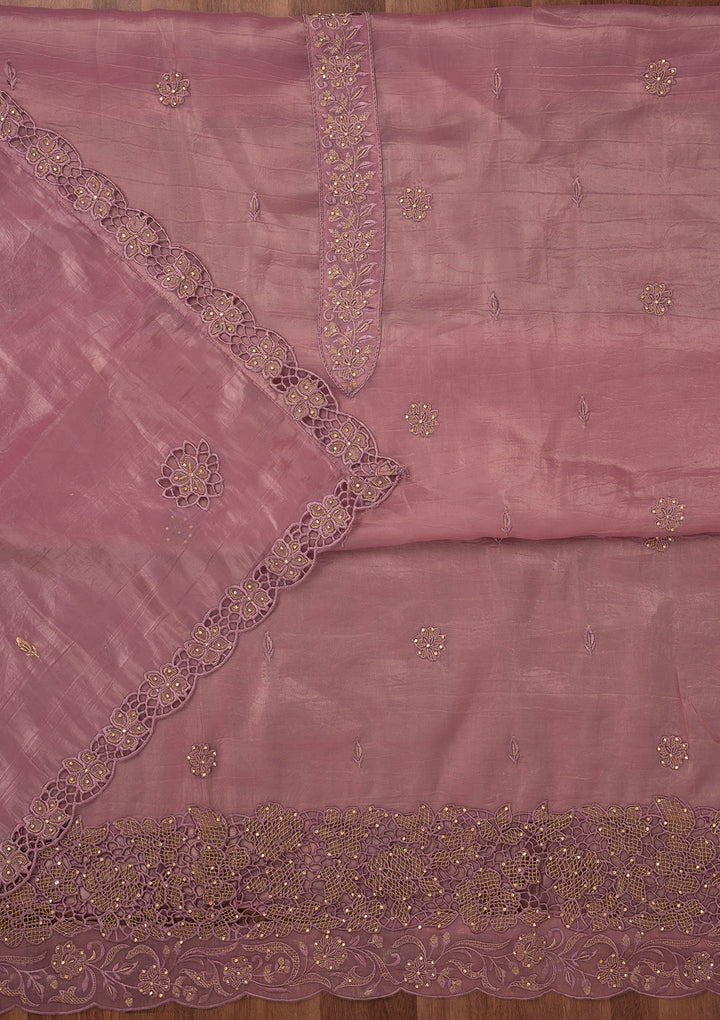 Lavender Zariwork Semi Crepe Unstitched Salwar Suit