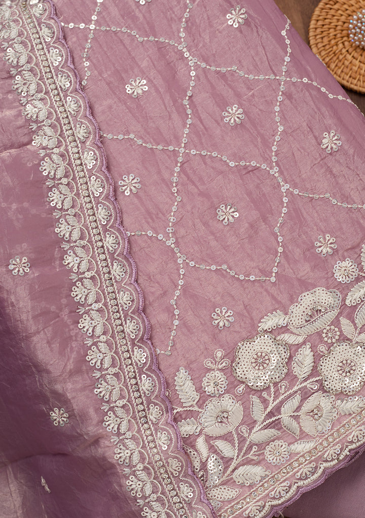 Lavender Zariwork Semi Crepe Unstitched Salwar Suit