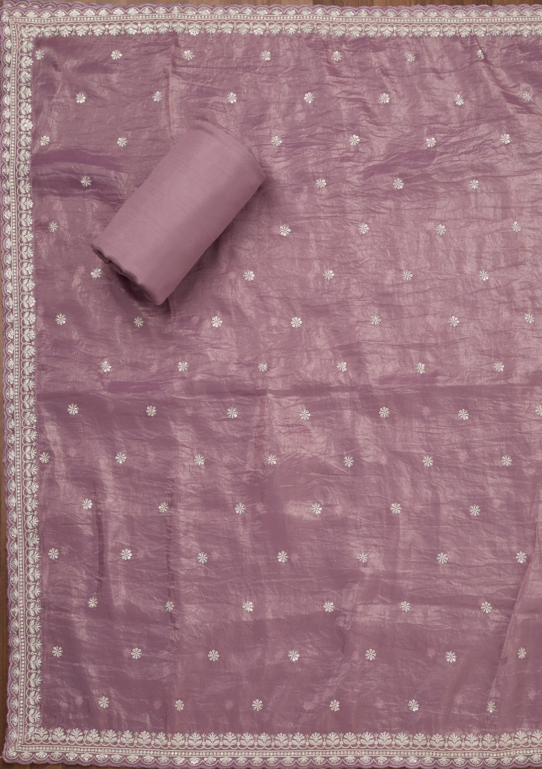 Lavender Zariwork Semi Crepe Unstitched Salwar Suit