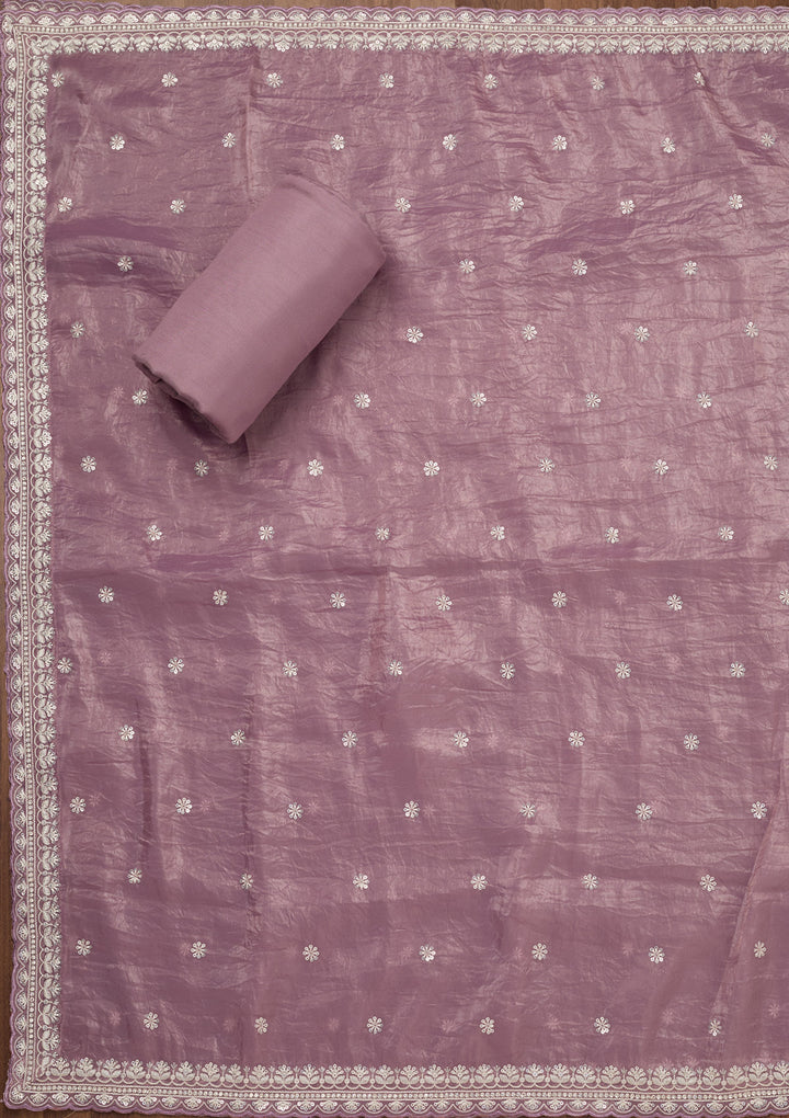 Lavender Zariwork Semi Crepe Unstitched Salwar Suit