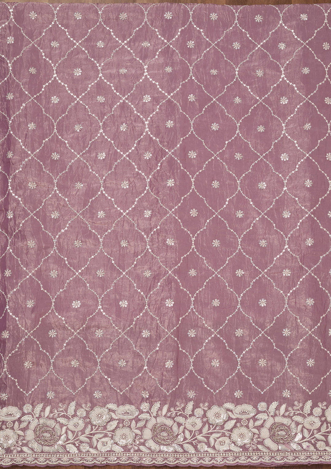 Lavender Zariwork Semi Crepe Unstitched Salwar Suit
