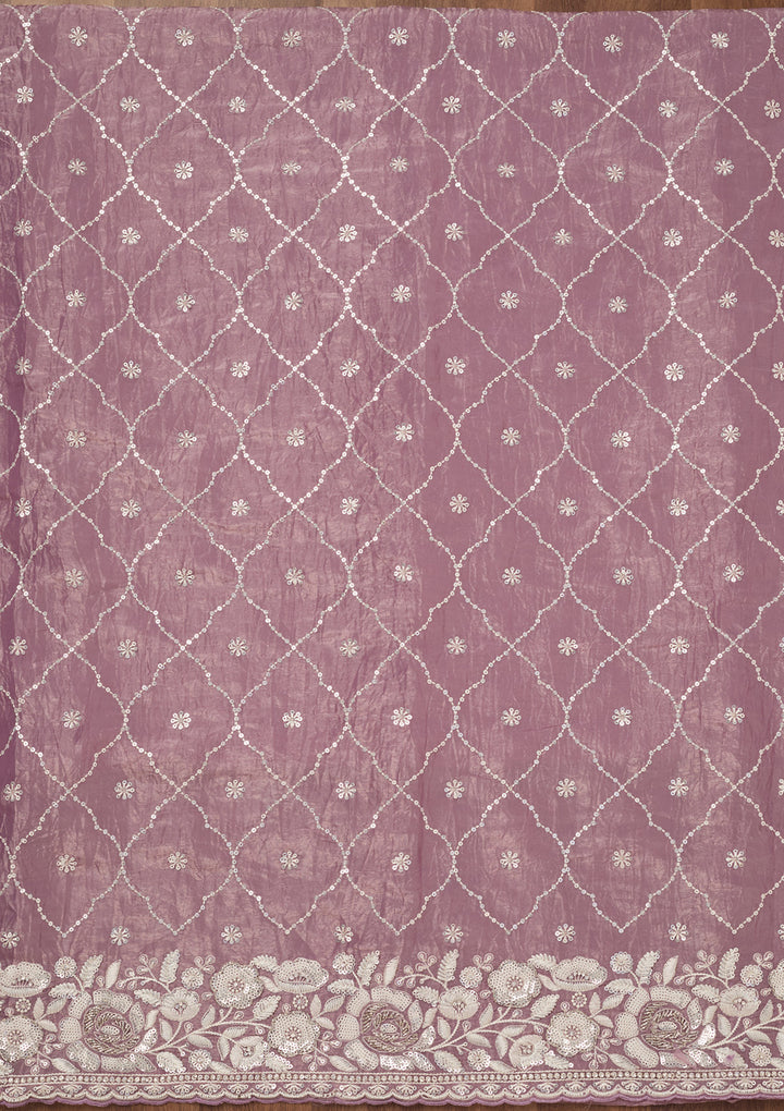 Lavender Zariwork Semi Crepe Unstitched Salwar Suit
