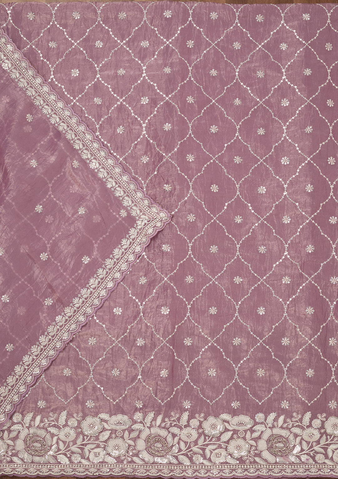 Lavender Zariwork Semi Crepe Unstitched Salwar Suit