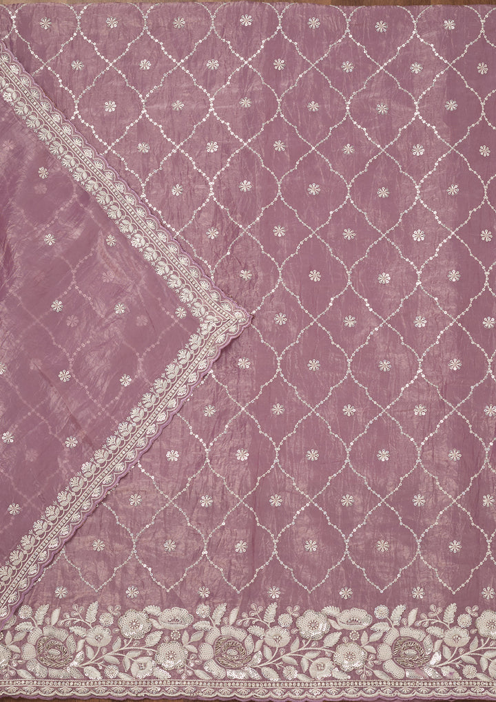 Lavender Zariwork Semi Crepe Unstitched Salwar Suit