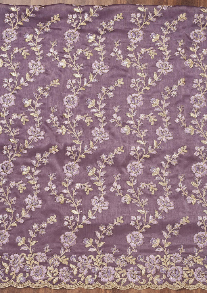 Lavender Zariwork Semi Crepe Unstitched Salwar Suit