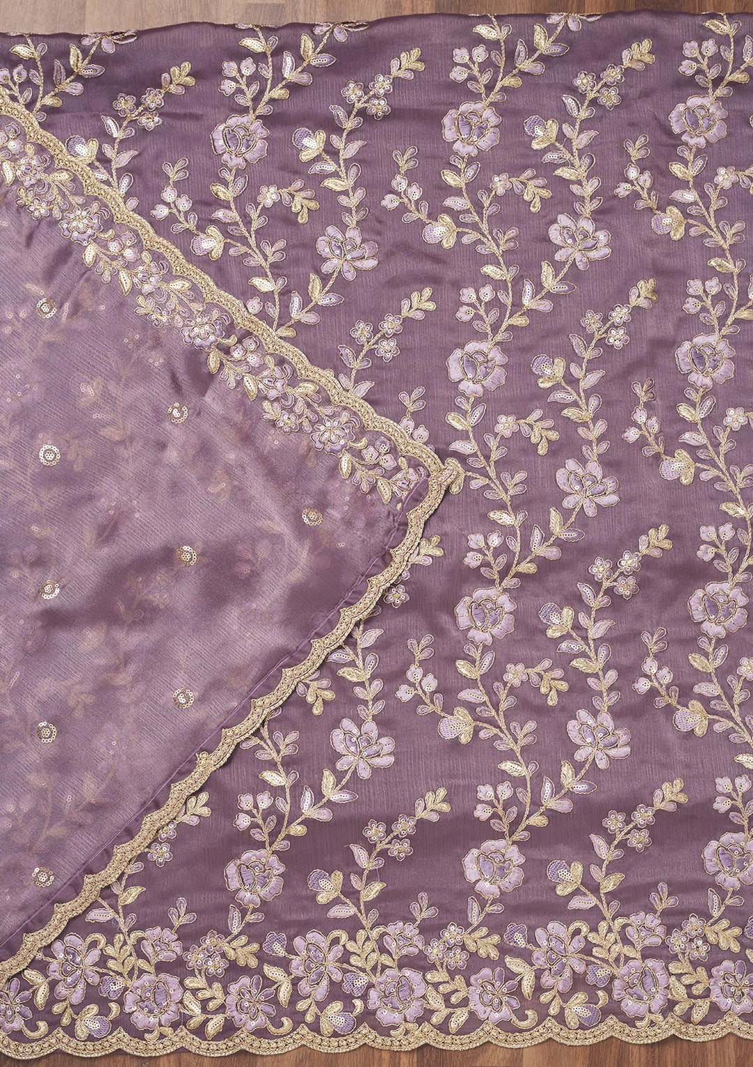 Lavender Zariwork Semi Crepe Unstitched Salwar Suit