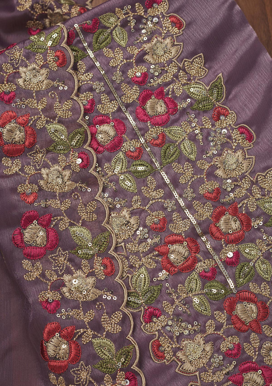 Lavender Zariwork Semi Crepe Unstitched Salwar Suit