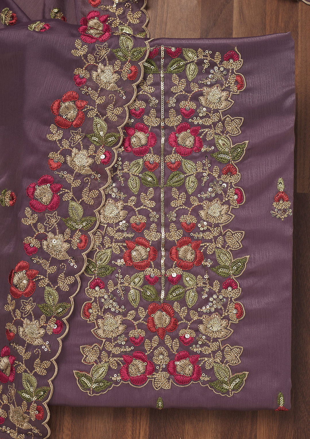 Lavender Zariwork Semi Crepe Unstitched Salwar Suit