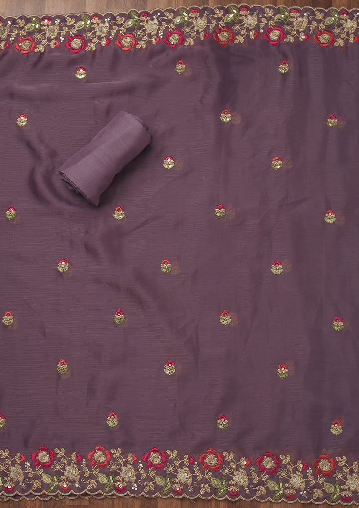 Lavender Zariwork Semi Crepe Unstitched Salwar Suit