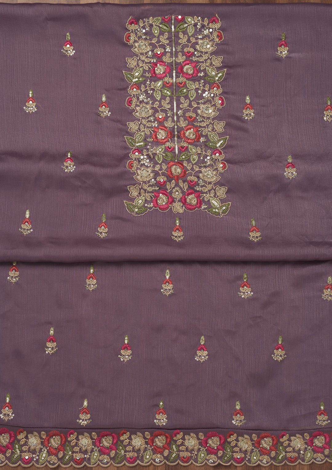 Lavender Zariwork Semi Crepe Unstitched Salwar Suit