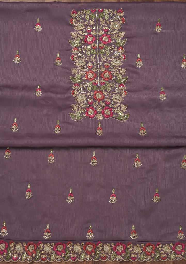 Lavender Zariwork Semi Crepe Unstitched Salwar Suit
