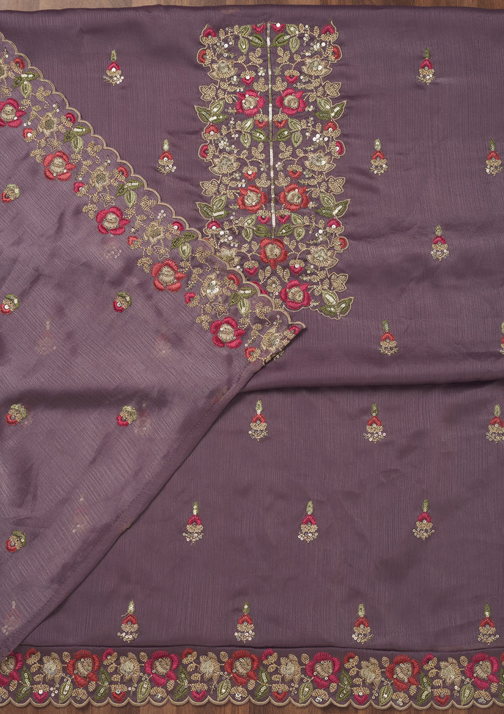 Lavender Zariwork Semi Crepe Unstitched Salwar Suit