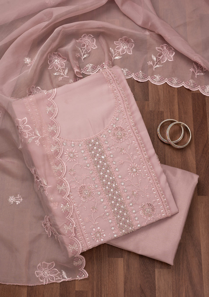 Lavender Zariwork Semi Crepe Unstitched Salwar Suit