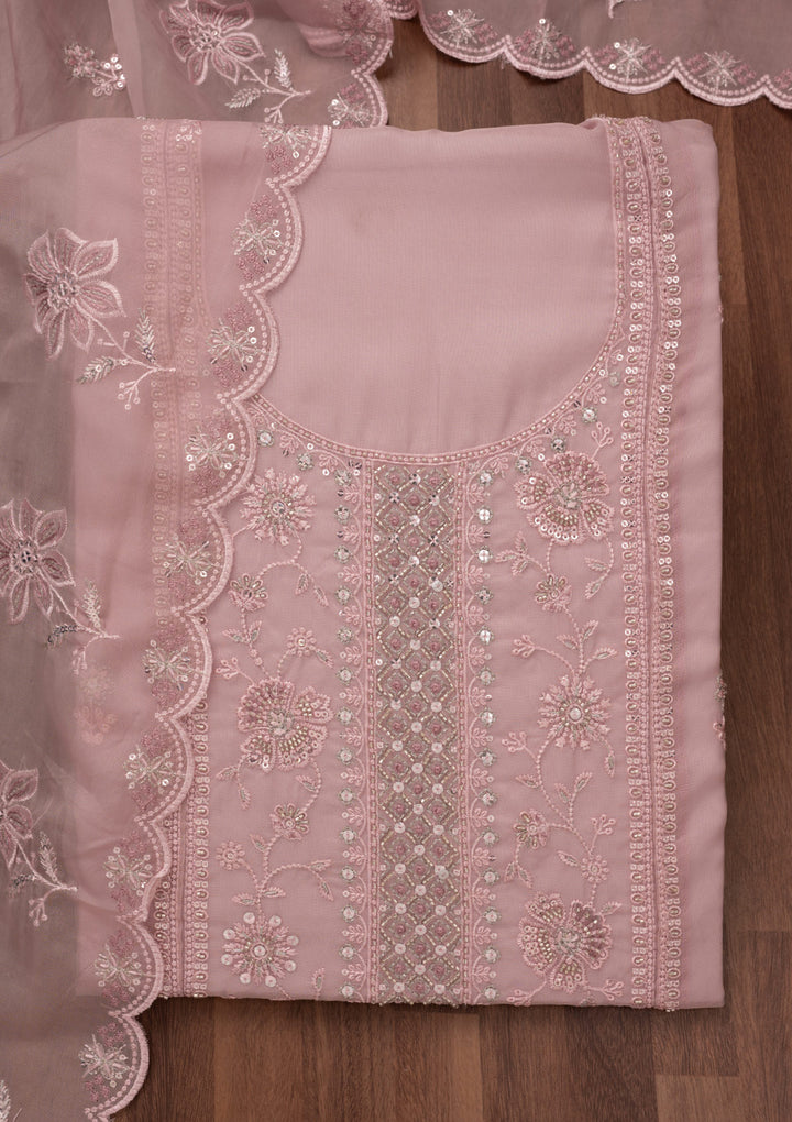 Lavender Zariwork Semi Crepe Unstitched Salwar Suit