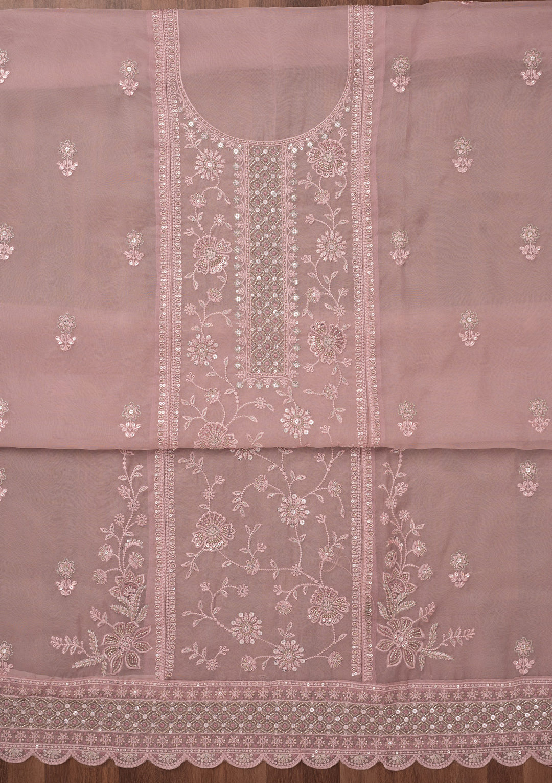 Lavender Zariwork Semi Crepe Unstitched Salwar Suit