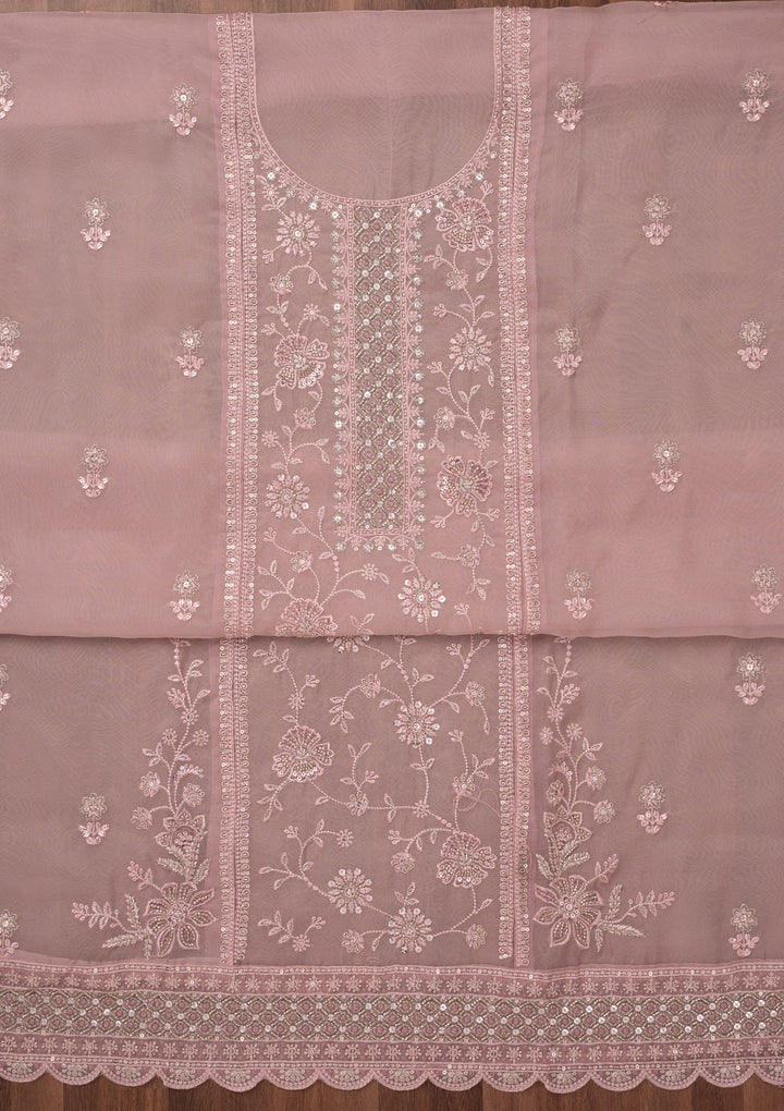 Lavender Zariwork Semi Crepe Unstitched Salwar Suit