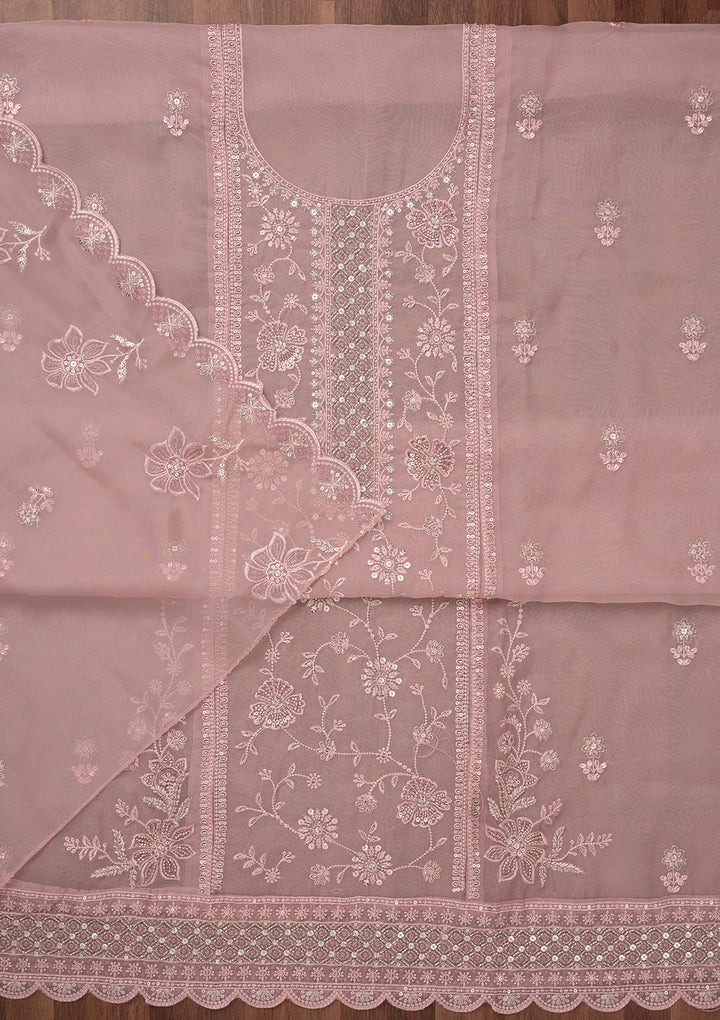 Lavender Zariwork Semi Crepe Unstitched Salwar Suit