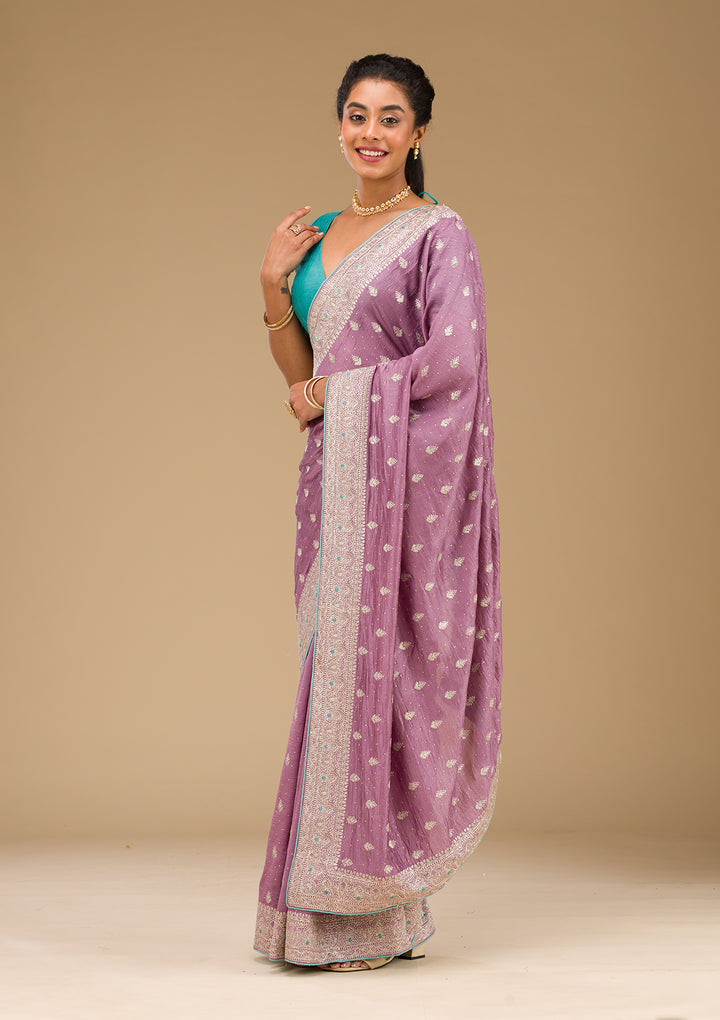 Lavender Zariwork Silk Saree