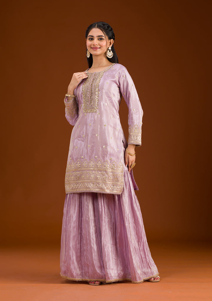 Lavender Zariwork Tissue Readymade Salwar Suit