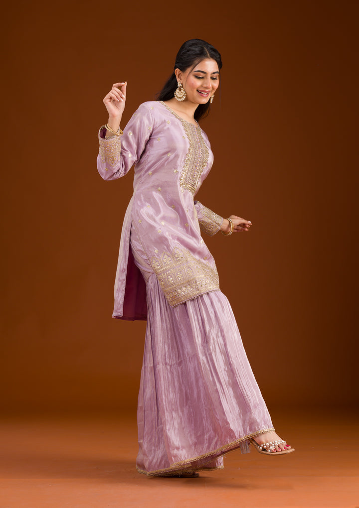 Lavender Zariwork Tissue Readymade Salwar Suit