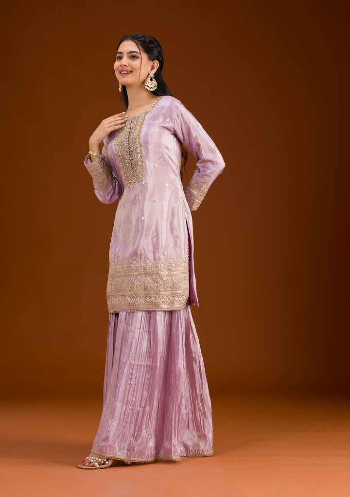 Lavender Zariwork Tissue Readymade Salwar Suit