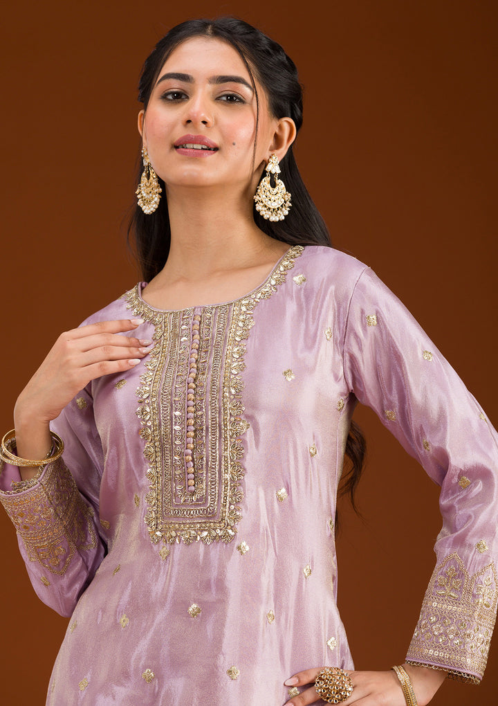 Lavender Zariwork Tissue Readymade Salwar Suit