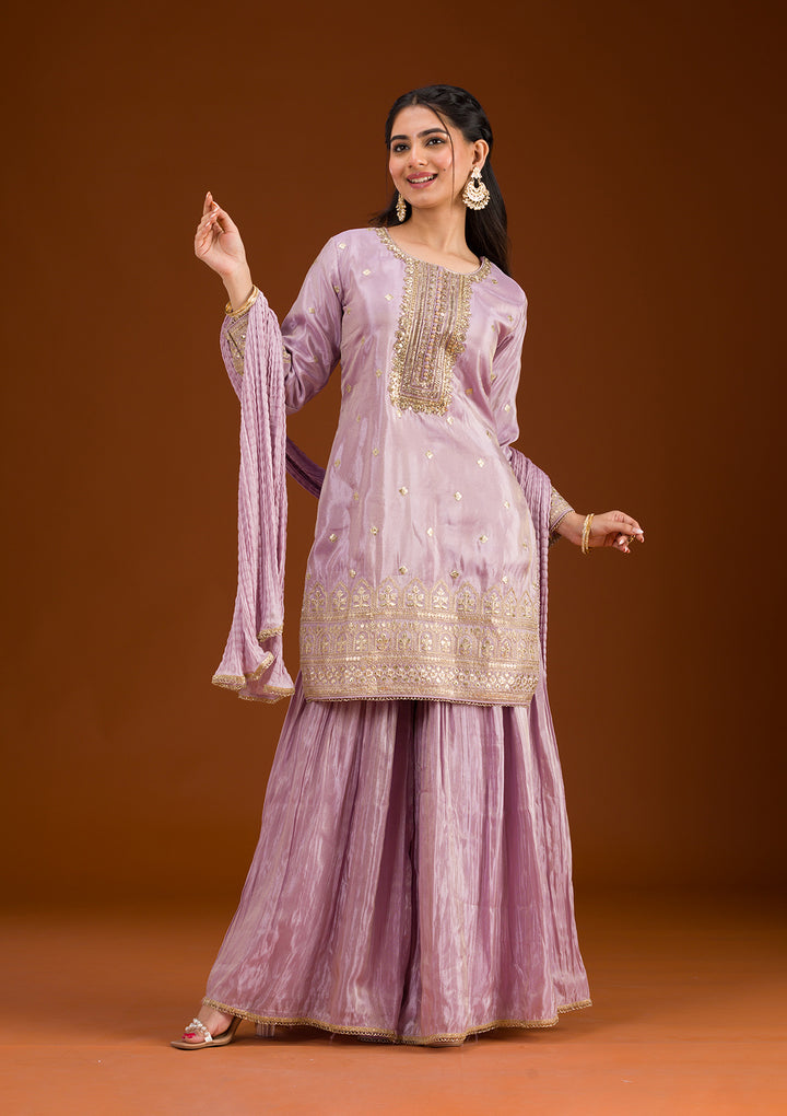 Lavender Zariwork Tissue Readymade Salwar Suit