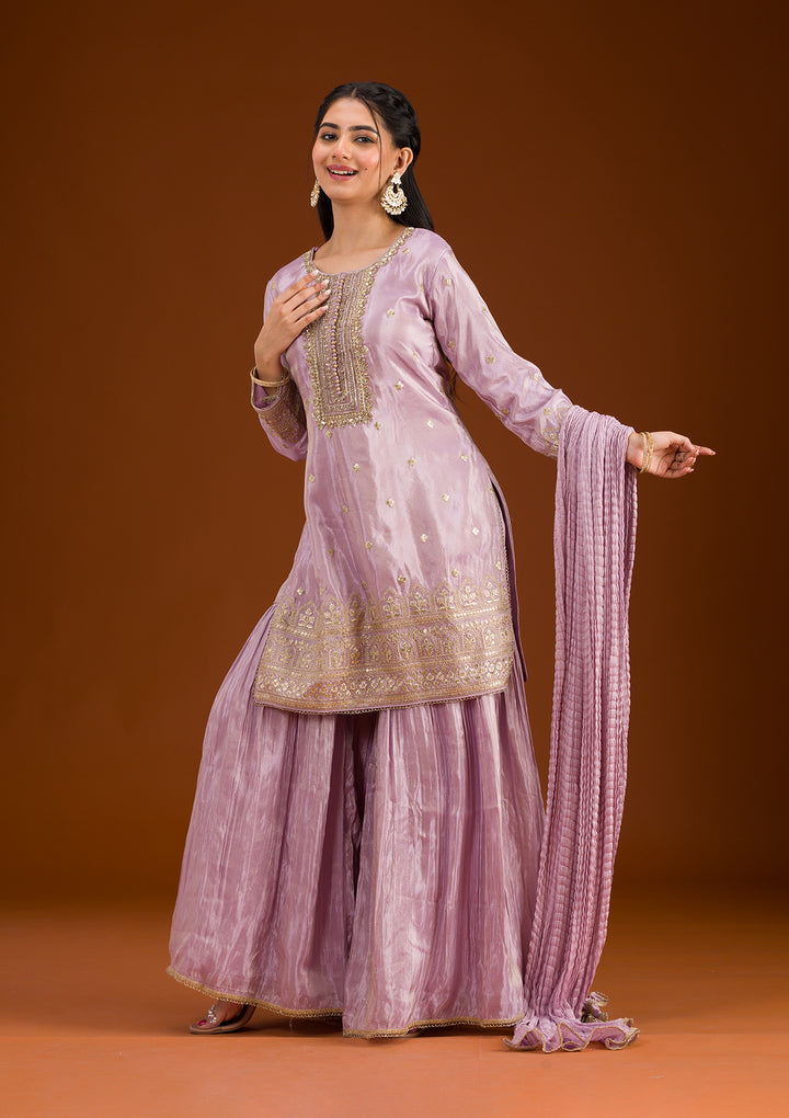 Lavender Zariwork Tissue Readymade Salwar Suit