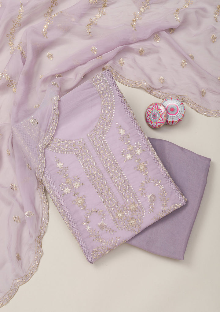 Lavender Zariwork Tissue Unstitched Salwar Suit