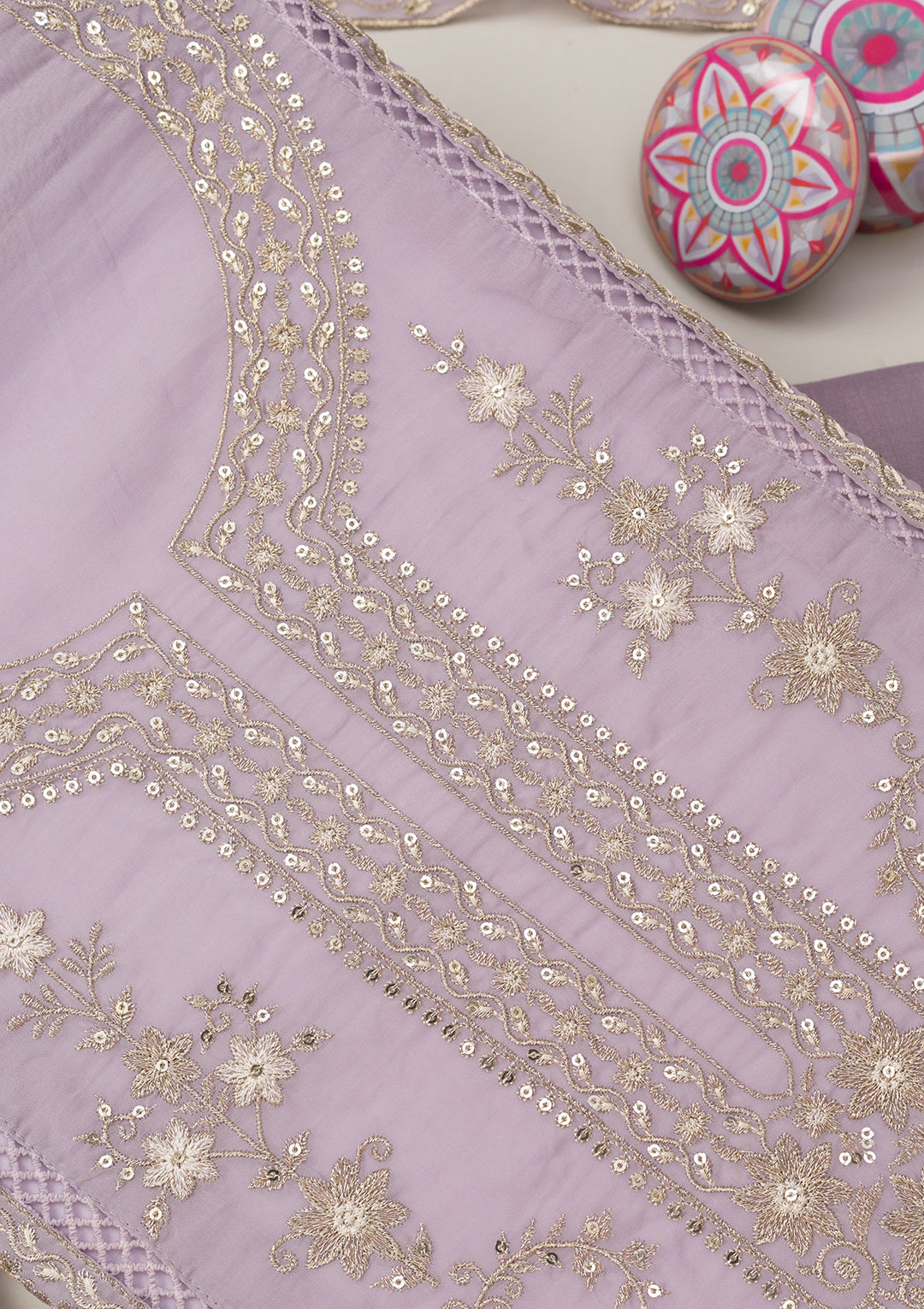 Lavender Zariwork Tissue Unstitched Salwar Suit