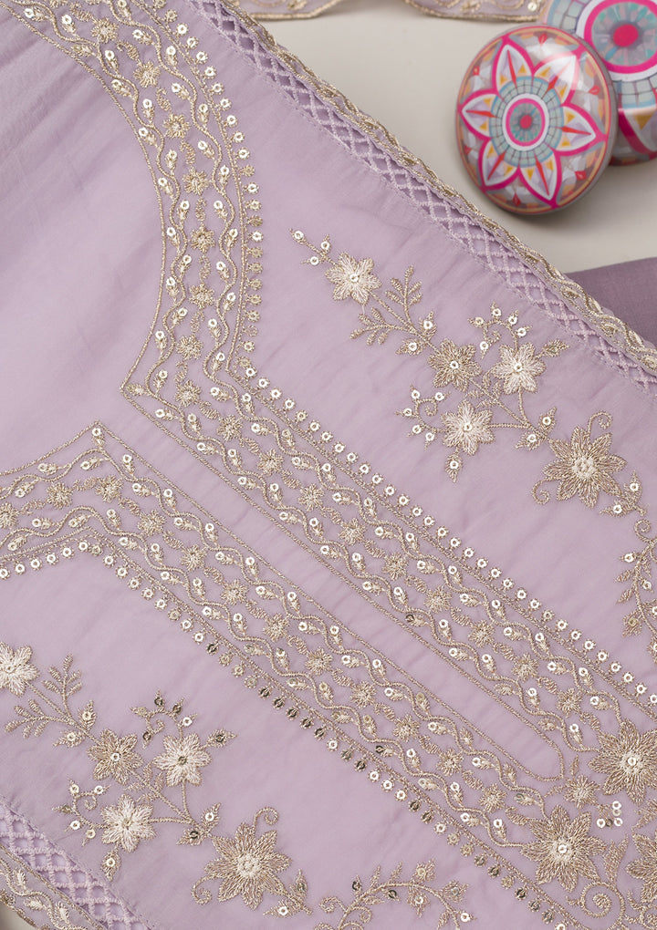 Lavender Zariwork Tissue Unstitched Salwar Suit