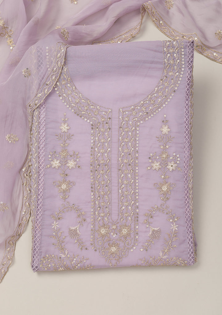 Lavender Zariwork Tissue Unstitched Salwar Suit