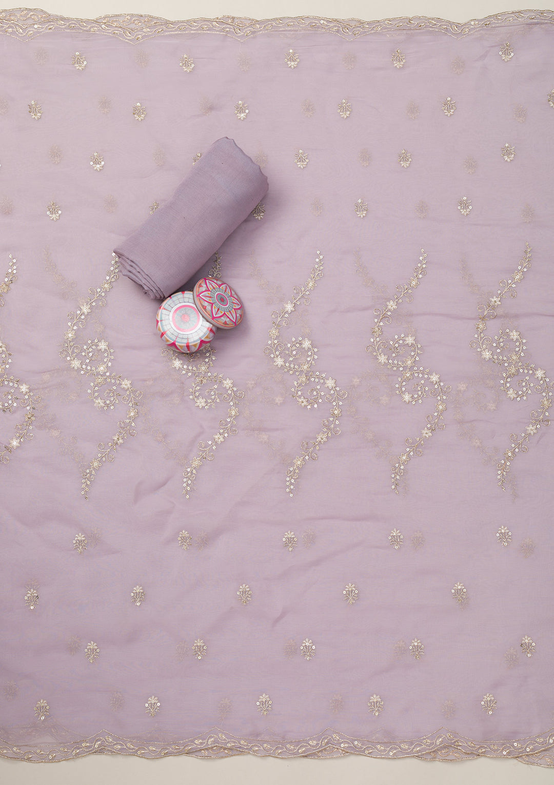 Lavender Zariwork Tissue Unstitched Salwar Suit
