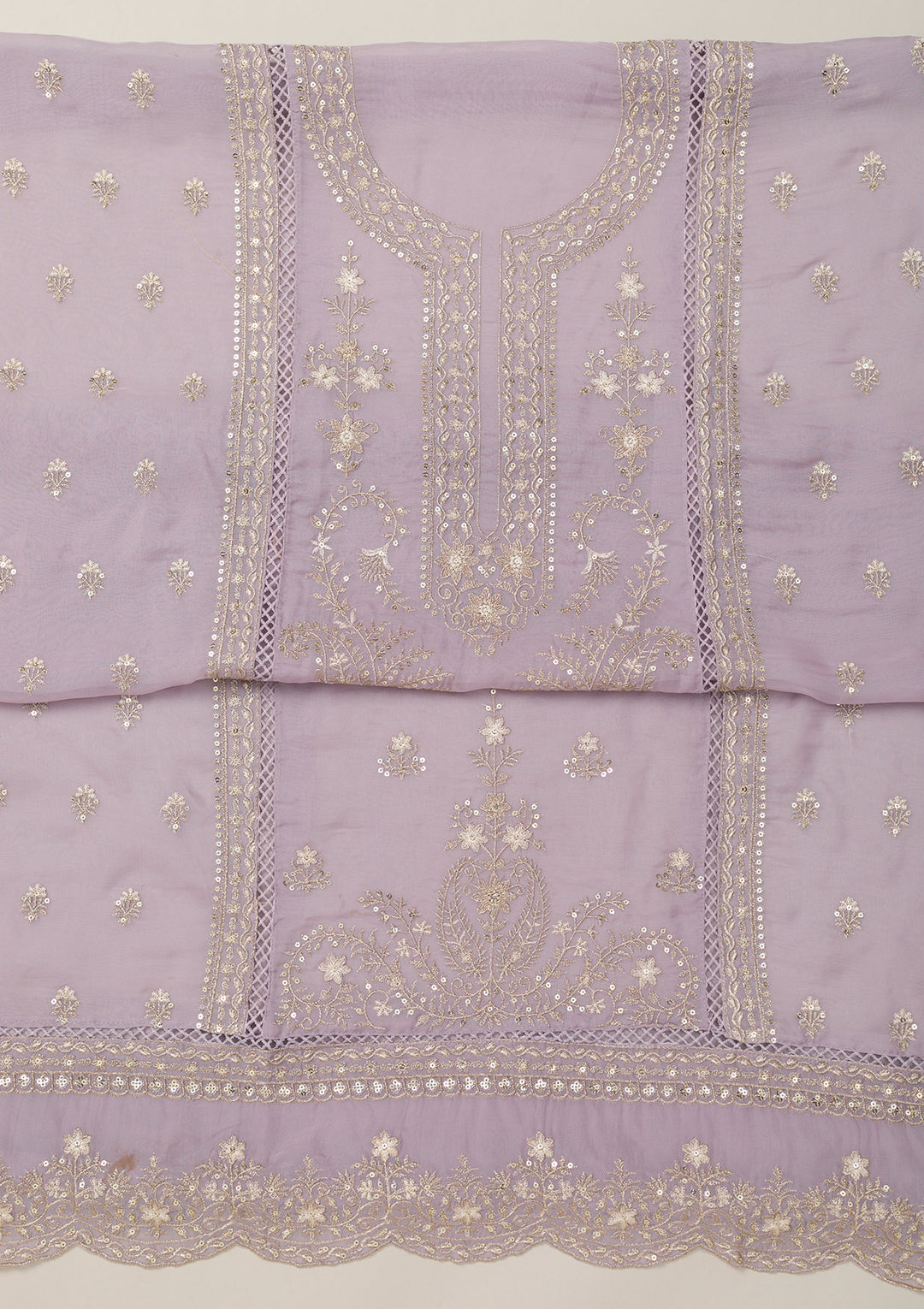 Lavender Zariwork Tissue Unstitched Salwar Suit