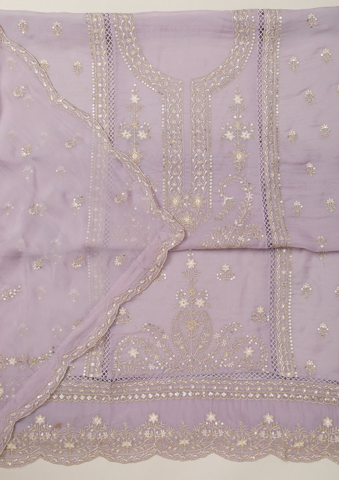 Lavender Zariwork Tissue Unstitched Salwar Suit