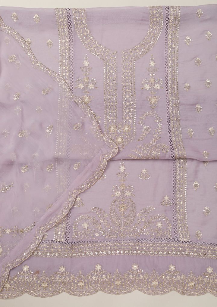 Lavender Zariwork Tissue Unstitched Salwar Suit