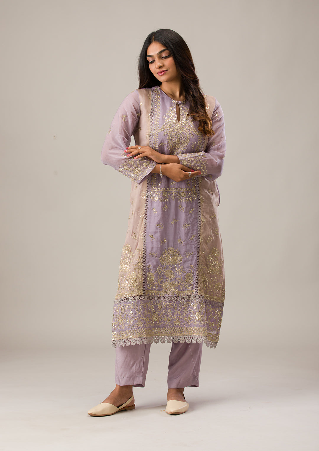 Lavender Zariwork Tissue Unstitched Salwar Suit