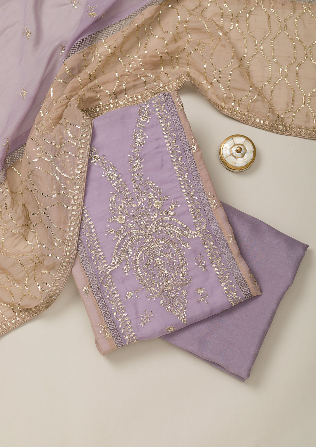 Lavender Zariwork Tissue Unstitched Salwar Suit