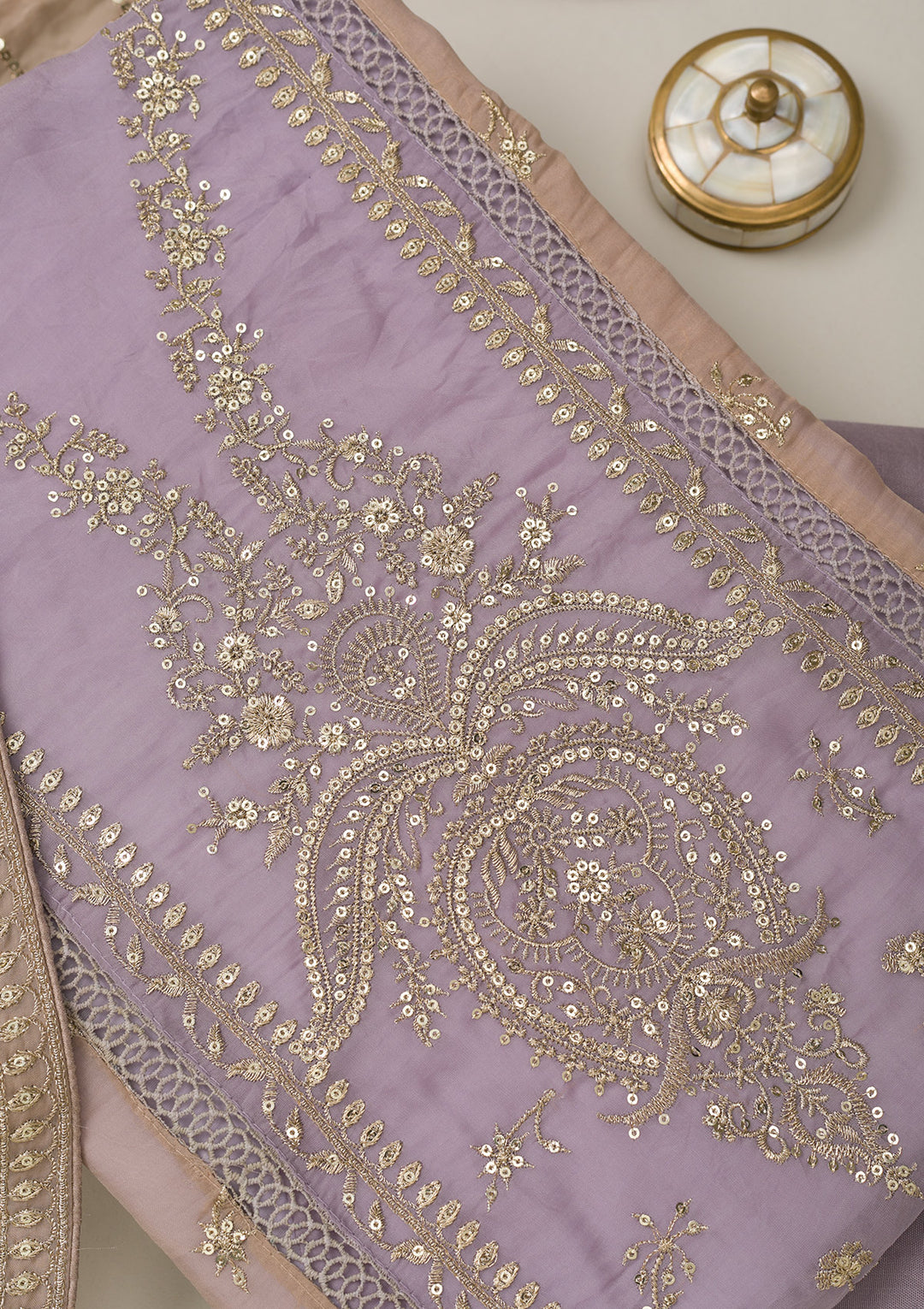 Lavender Zariwork Tissue Unstitched Salwar Suit