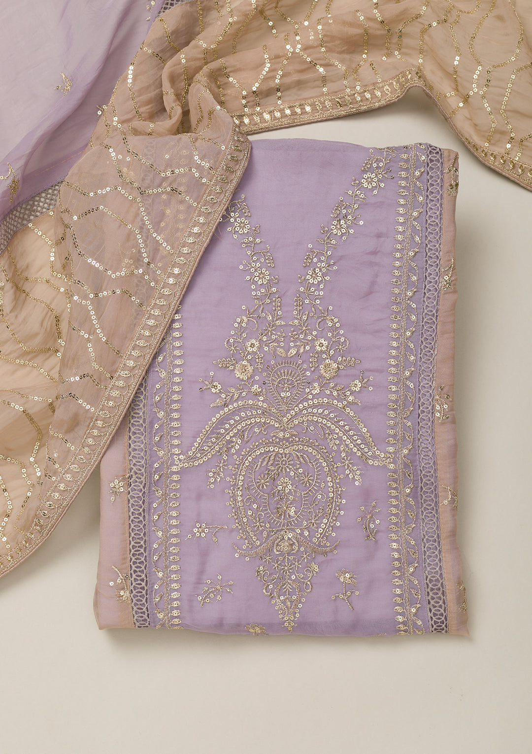 Lavender Zariwork Tissue Unstitched Salwar Suit