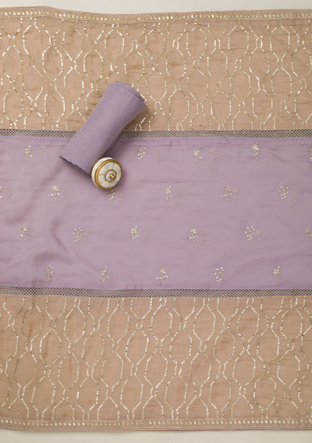 Lavender Zariwork Tissue Unstitched Salwar Suit