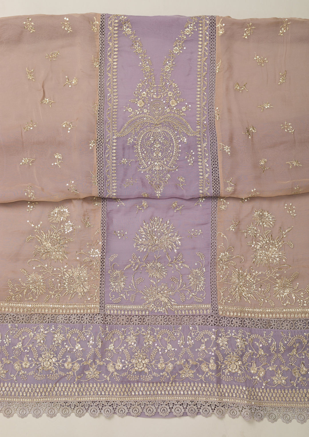 Lavender Zariwork Tissue Unstitched Salwar Suit